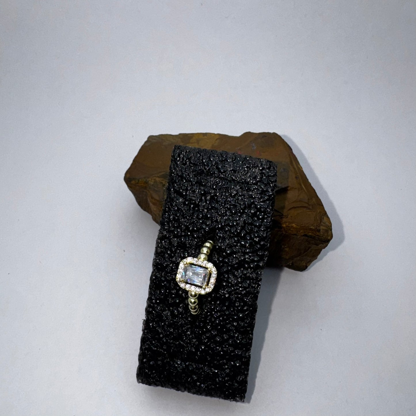 Gümüş Ayarlanabilir 14k Gold Kaplama Baget Taşlı Kadın Yüzük