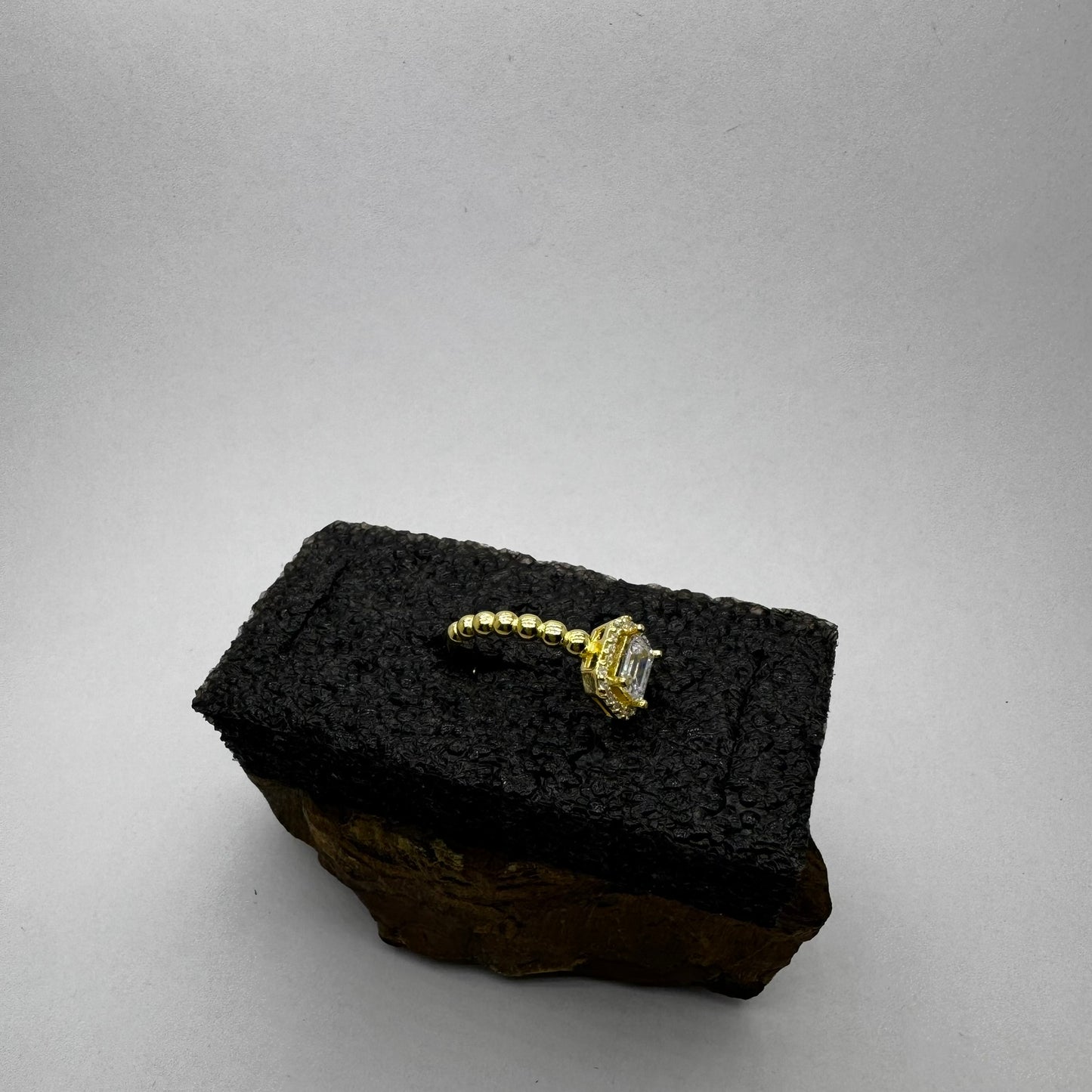 Gümüş Ayarlanabilir 14k Gold Kaplama  Baget Taşlı Kadın Yüzük