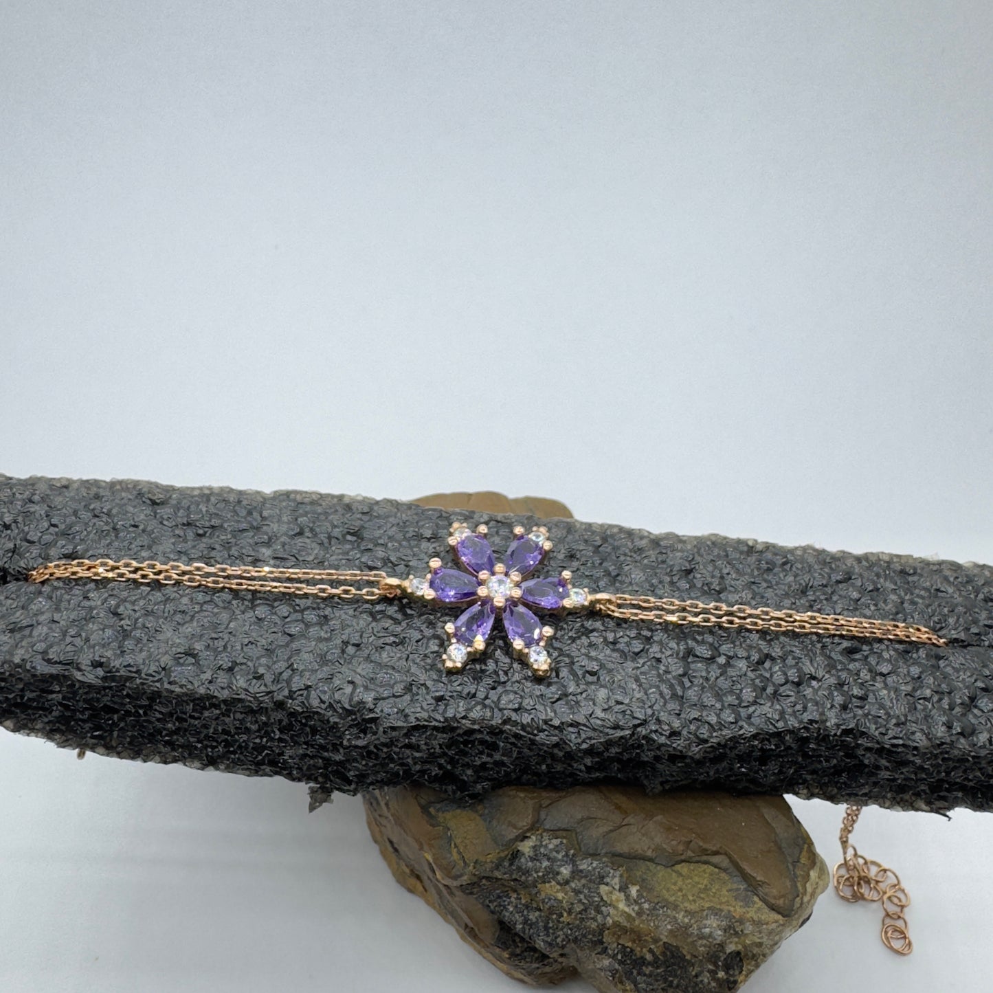 Gümüş Rose Mor Lotus Çiçeği Kadın Bileklik