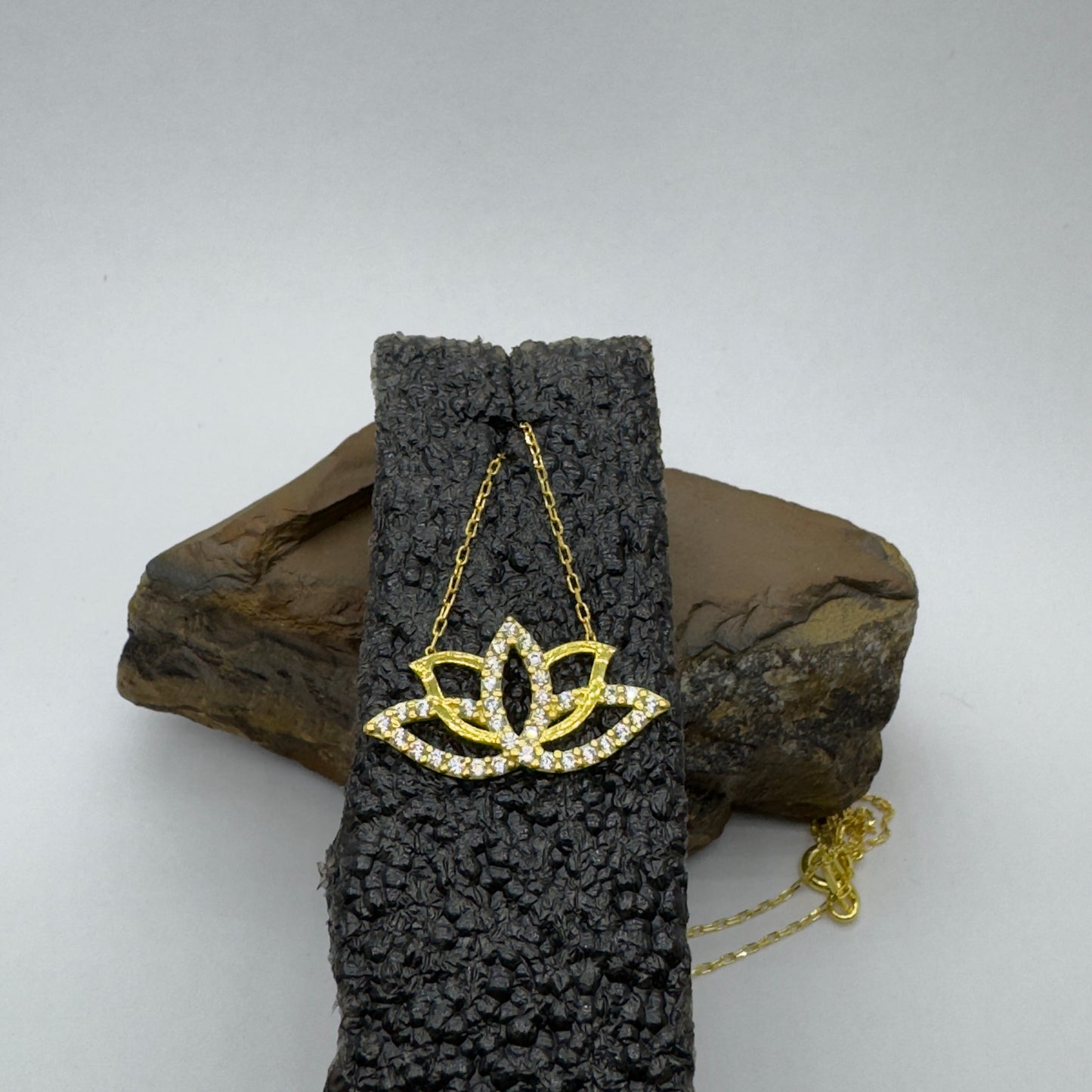 Gümüş Gold Lotus Çiçeği Kadın Kolye