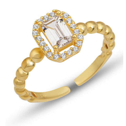 Gümüş Ayarlanabilir 14k Gold Kaplama  Baget Taşlı Kadın Yüzük